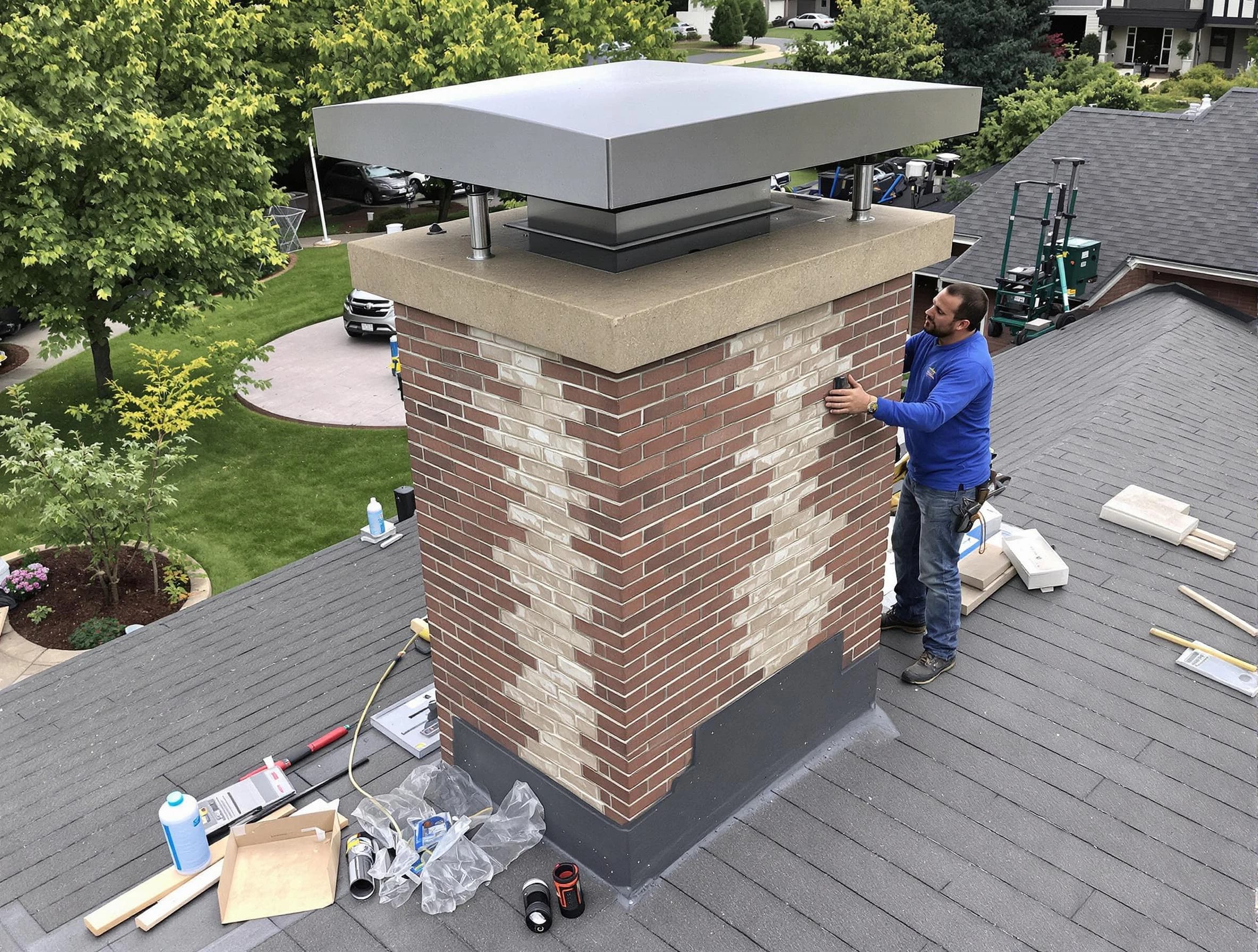 Penn Hills Chimney Sweep team working on a custom chimney remodel in Penn Hills, PA