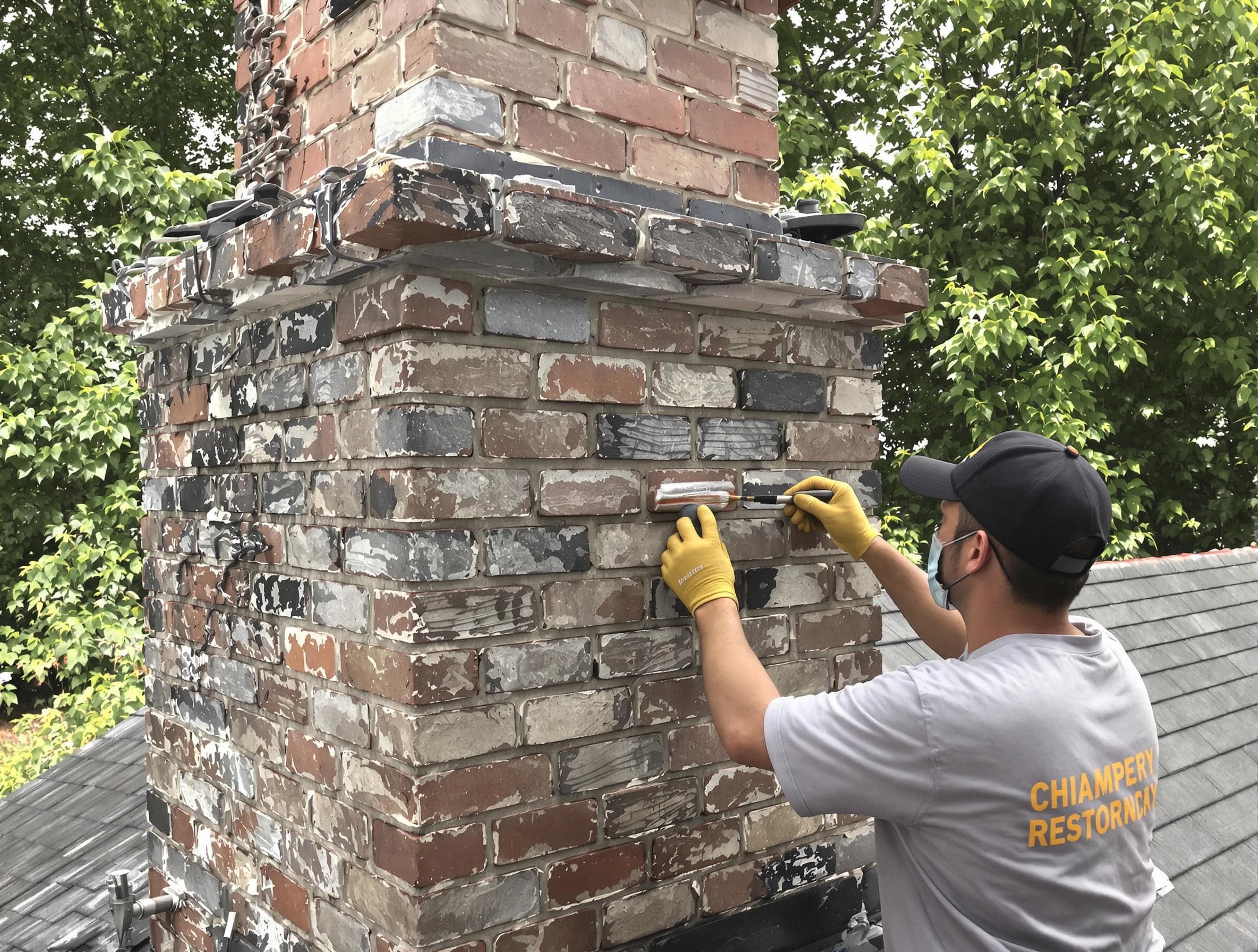 In-progress chimney restoration by Penn Hills Chimney Sweep in Penn Hills, PA