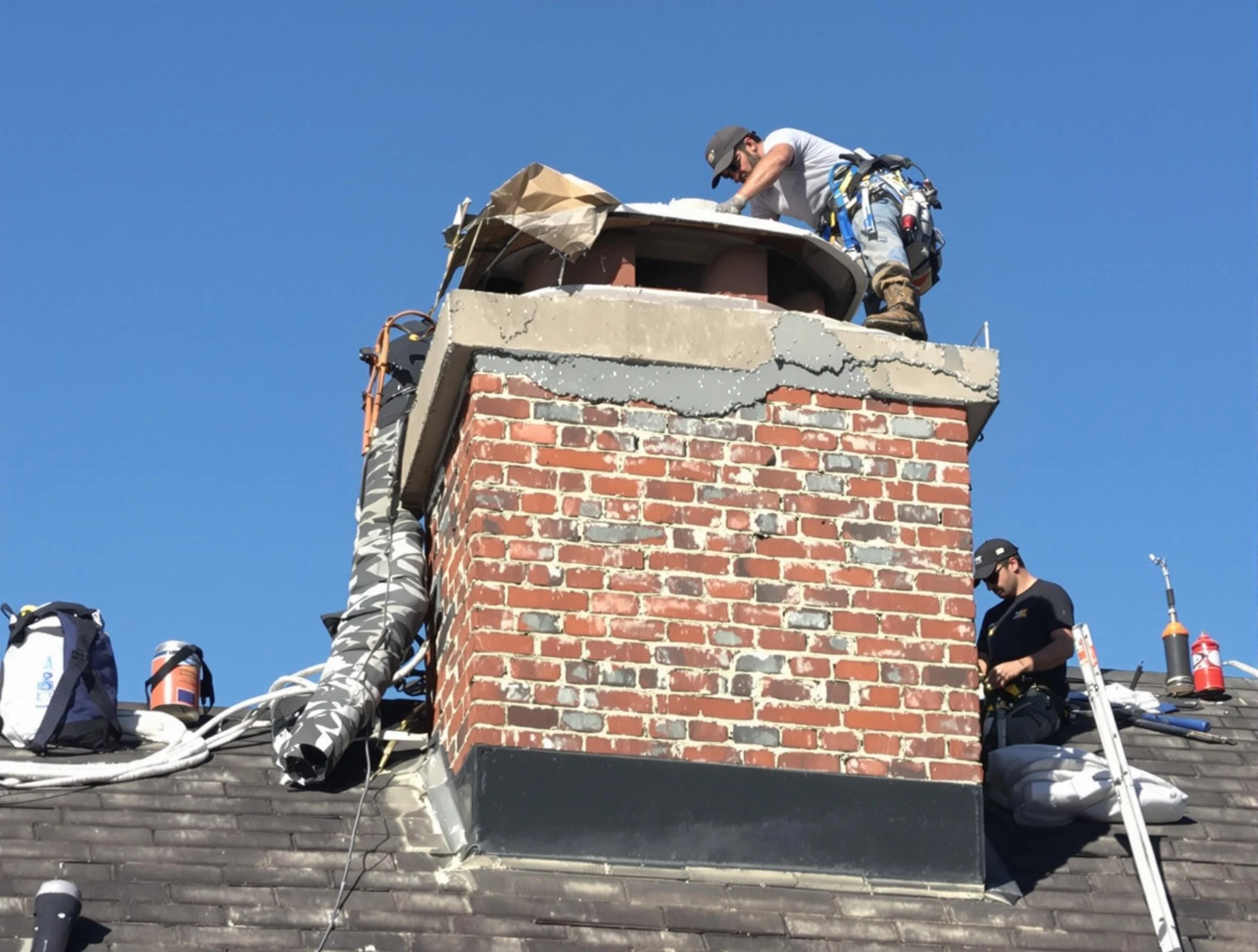 Penn Hills Chimney Sweep installing a custom chimney crown in Penn Hills, PA