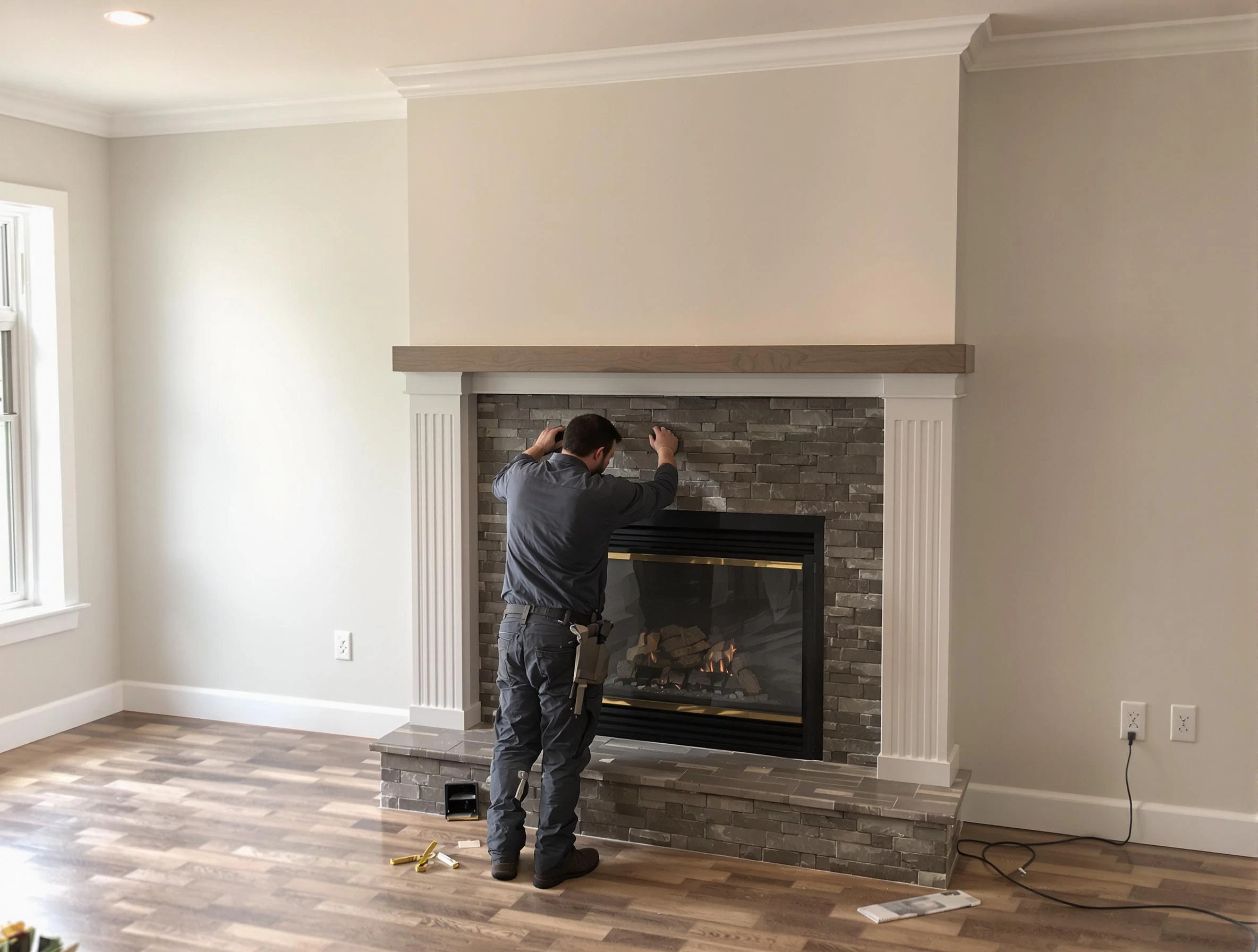 Penn Hills Chimney Sweep finishing a custom fireplace install in Penn Hills, PA